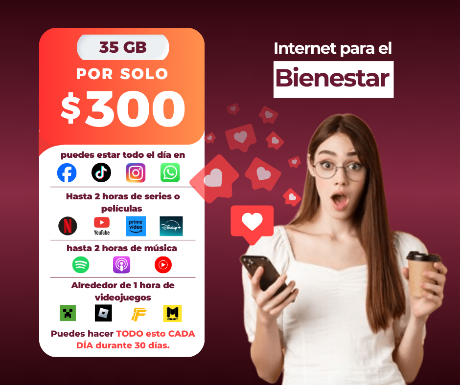Paquete 35 GB por 30 días, $300 MXN